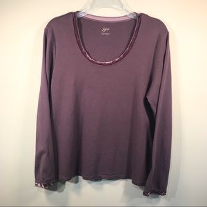 J. Jill | Purple Velvet Trimmed T-shirt